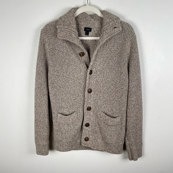J. Crew Mens Marled Cotton Button Up Mock Neck Cardigan Sweater Size M Classic - Picture 7 of 7